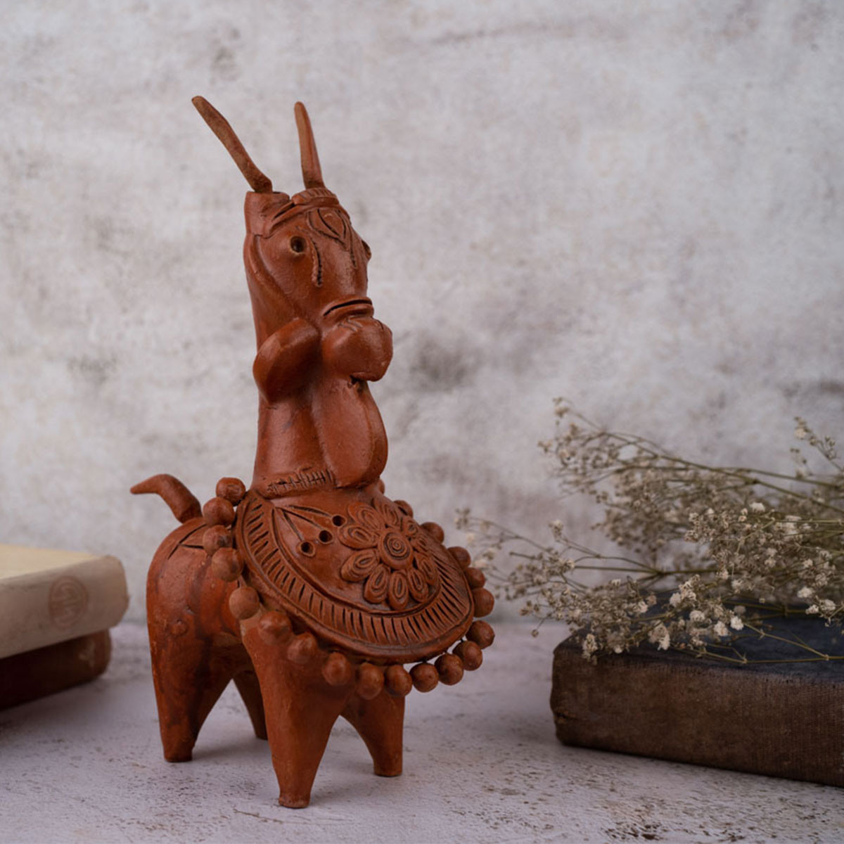 Kathakali Designed Terracotta Horse from Bankura